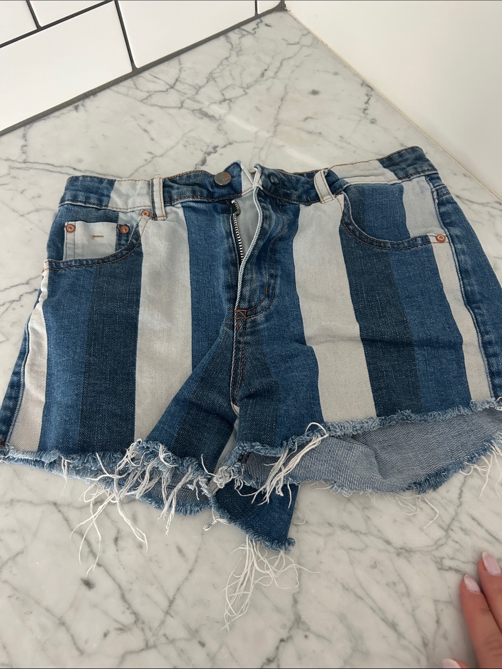 Tractr Two-Tone Blue Striped Denim Cutoff Shorts